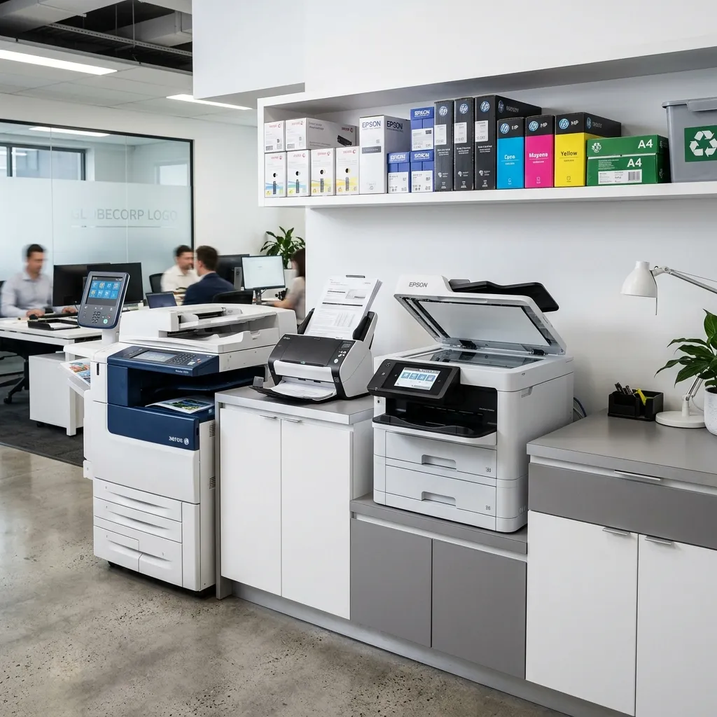 Office laser and inkjet printers with multifunction scanner